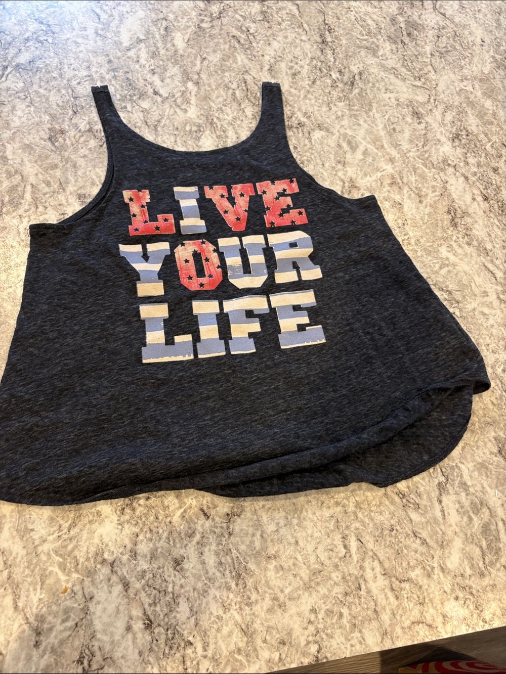 American Eagle Outfitters Charcoal Tank with Red and White Graphic